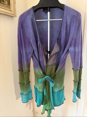 Cyndi Buck Design Lightweight Color Gradient Flowy Cardigan Artsy Handmade Boho